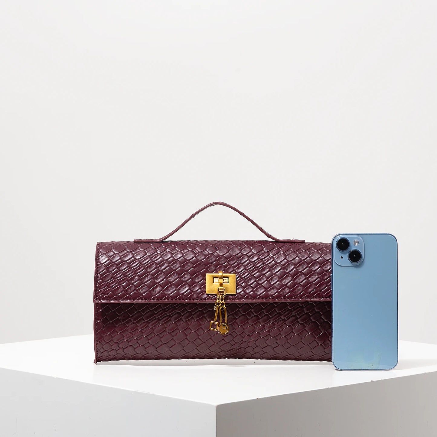 Vintage Faux Leather Woven Baguette Bag, Flap Women's Clutch, Elegant Evening Bag, Burgundy Wallet, Women's Dress Party, Wedding Accessory (Random Pattern)