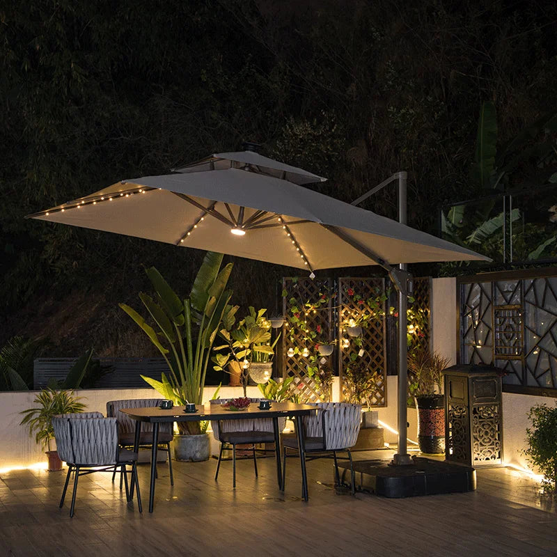 Led Big Size Umbrella Parasol Metal 3M Dia Solar Panel Patio Restaurant Umbrella Outdoor Garden Nature Wholesale Beach Umbrellas