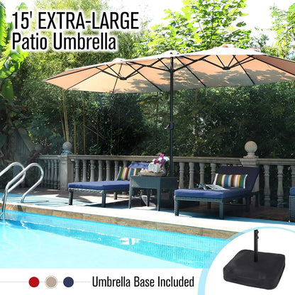 15FT Patio Umbrella with Base, Large Double-Sided Outdoor Market Umbrella with Crank Lift, UV-Resistant Canopy for, Customized