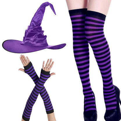 TRALOW Womens Socks Striped Knee High Socks Arm Warmer Fingerless Gloves Set Costume Accessories for Cosplay Christmas Punk