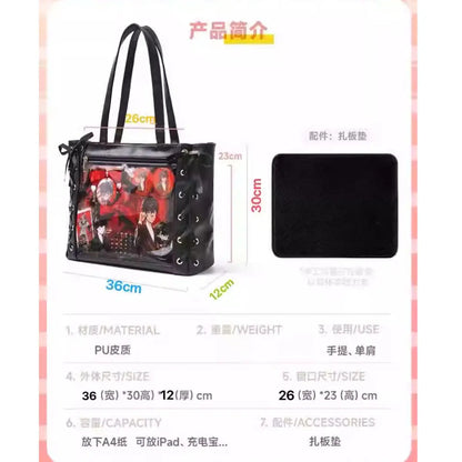 New Ribbon Cute Handbag for Women Large Capacity Transparent DIY Badge One-shoulder Tote Bag Japanese Sweet Girl Ulzzang Ita Bag