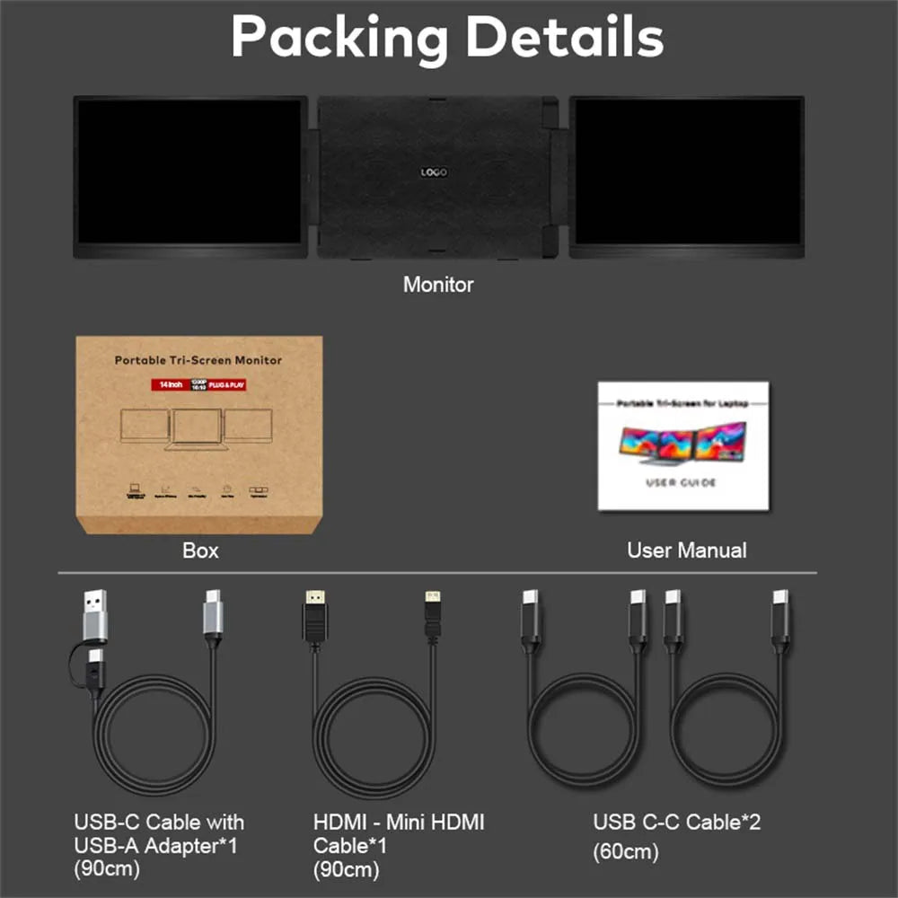 Rospider 14 to 16 Inch Dual Screen Extender Display FHD IPS Triple Expandable Monitor High Definition for Laptop Productivity