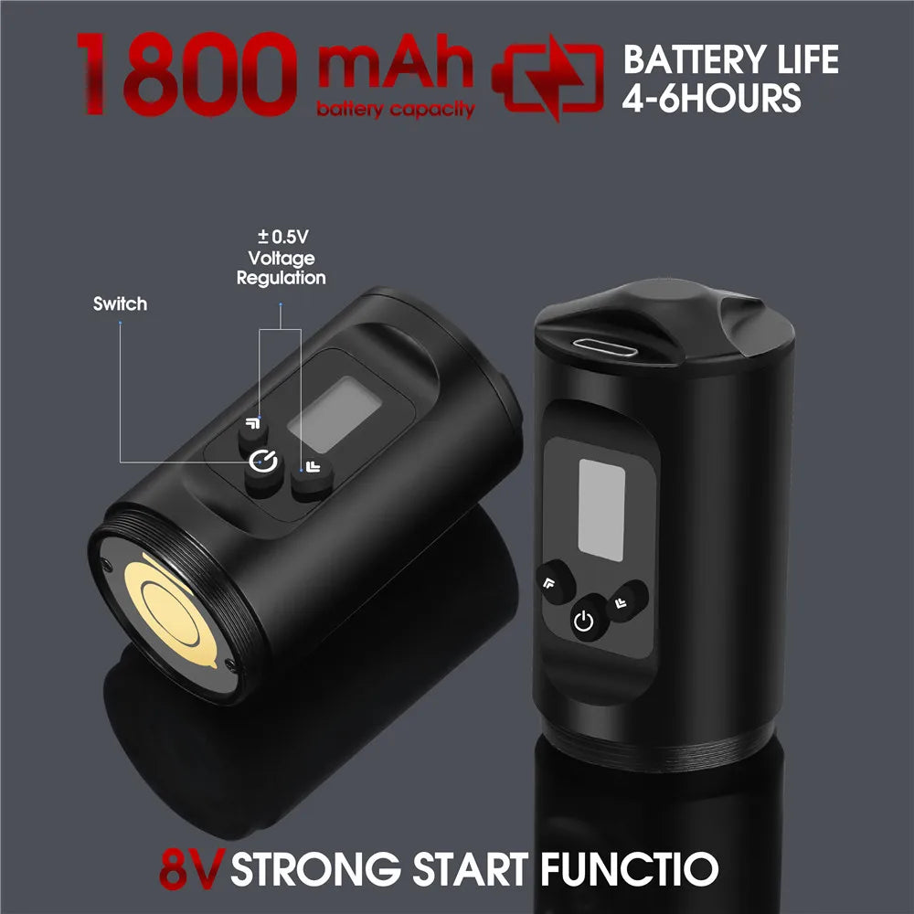 Portable Tattoo Machine Kit With 1600mAh Lithium Battery Power Digital LED Display Power Wireless Tattoo Machine Pen Set