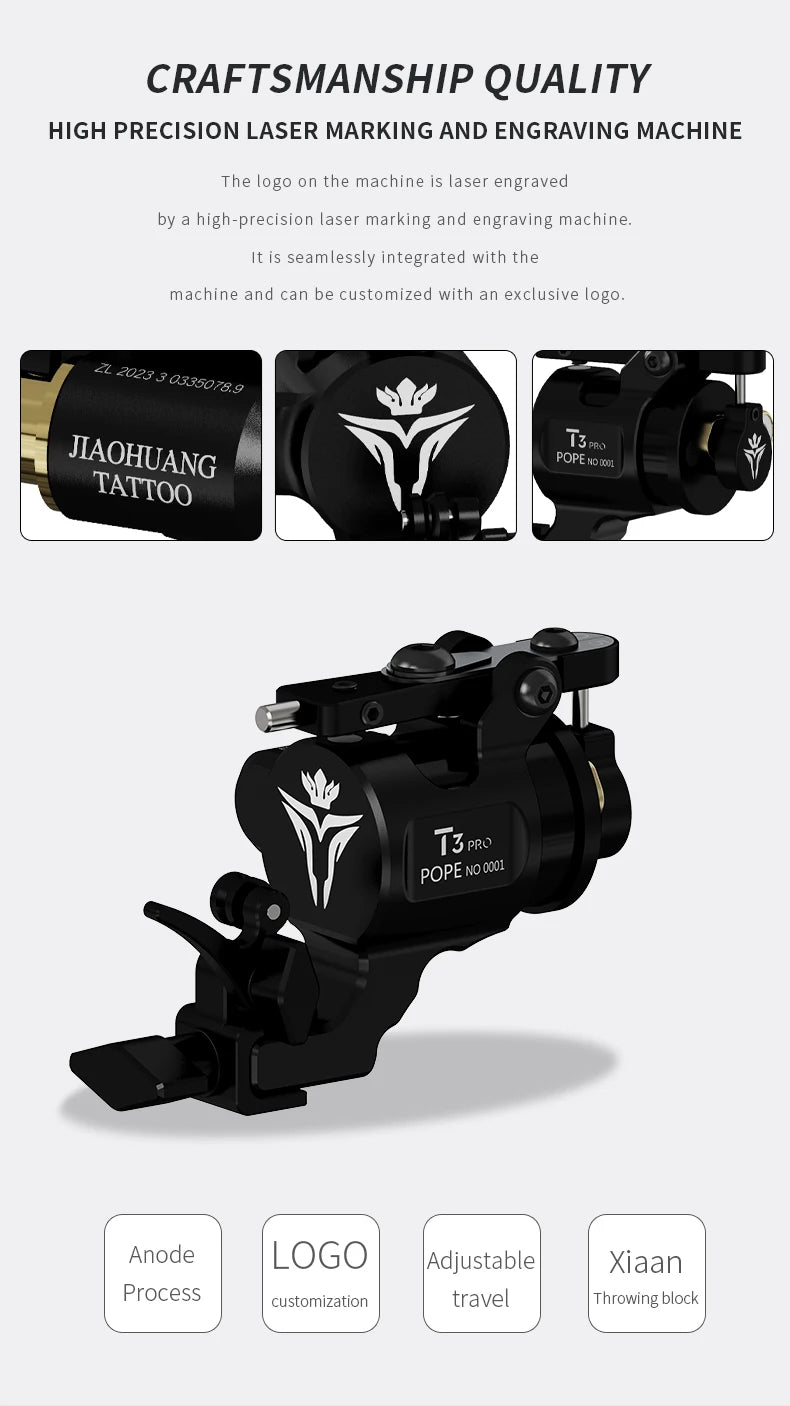 POPEIRONS Brand T3Pro Rotary Tattoo machine Adjustable Stroke 2225 Powerful Motor tattoo gun