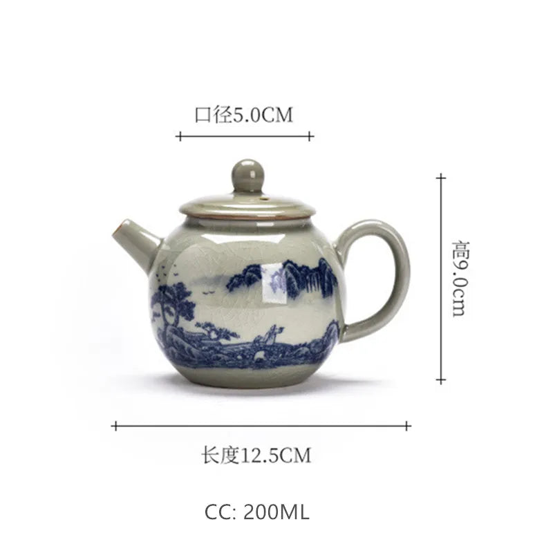 200ML Chinese Ceramic Teapot Ru Kiln Ice Crack Glaze Can Raise Tea Kettle Handmade Porcelain Teaware Household Tea Pots