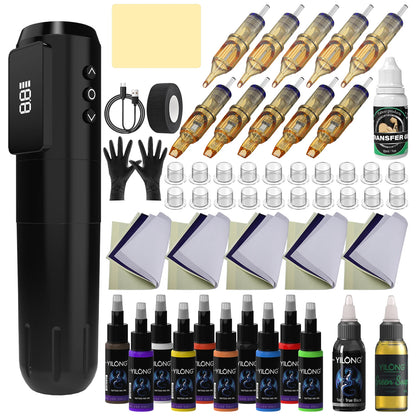 YILONG Wireless Tattoo Machine Or CompleteTattoo Pen Gun Kit With 1600MAH Power and LED Screen Rotary Tattoo Machine Pen Set