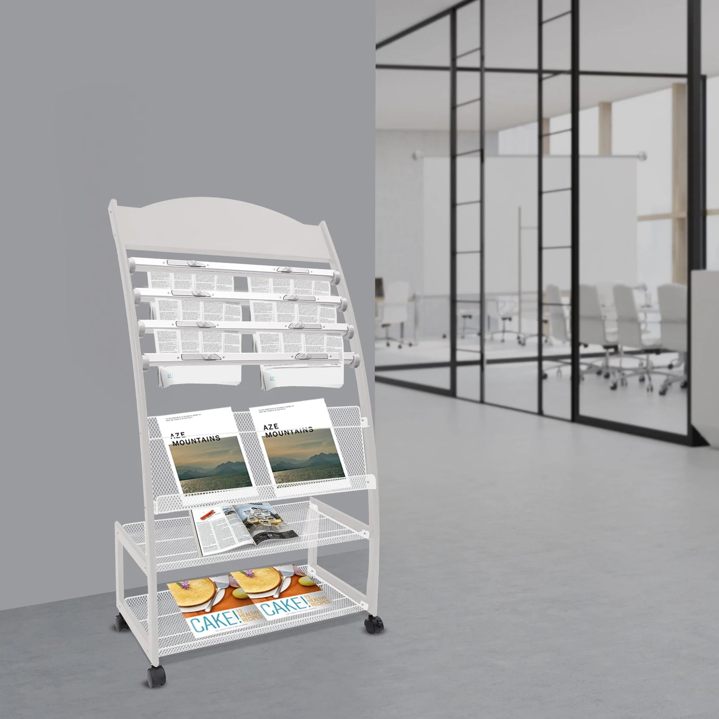 Aluminum Alloy Clip on Newspaper Rack, Magazine Display Rack, Magazine Rack, Brochure Display Rack - Black/White