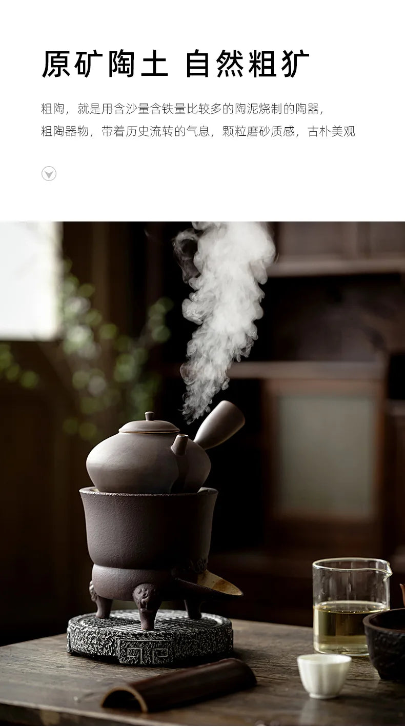Handmade Pottery Carbon Charcoal Furnace Vermilion Style Olive Wood Boil Water Stove for Tea Kettle Household Kung Fu Teaware