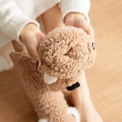 Fuzzy Fluffy Sock Women Cartoon 3D Dog Winter Warm Plush Non slip Home Sleeping Soft Female Floor Thermal Funny Slipper Sock