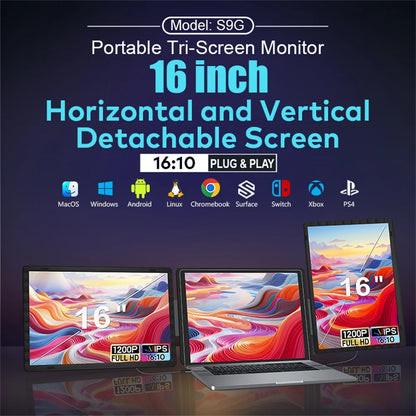 Rospider 14 to 16 Inch Dual Screen Extender Display FHD IPS Triple Expandable Monitor High Definition for Laptop Productivity
