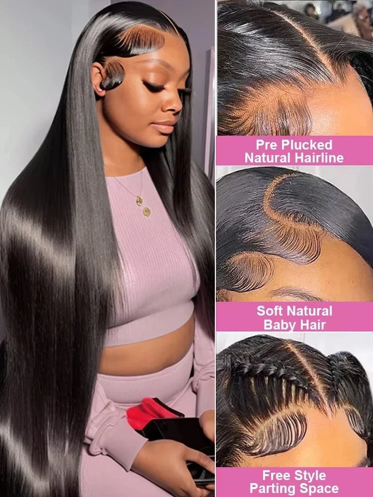 40 46 Inch 200 Density frontal Wig For Black Women Brazilian Wigs 13x6 Bone Straight HD Transparent Lace Front Human Hair Wigs