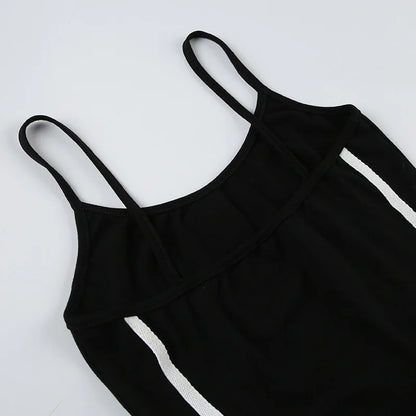 Goth Dark Fairy Grunge Black Letter Print Straps Skinny Bodysuits 90s E-girl Backless One-Piece Outfits Women Casual Streetwear