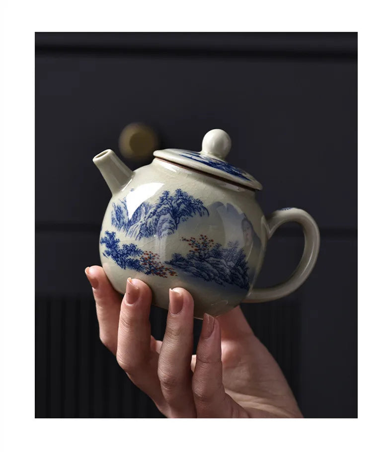 200ML Chinese Ceramic Teapot Ru Kiln Ice Crack Glaze Can Raise Tea Kettle Handmade Porcelain Teaware Household Tea Pots