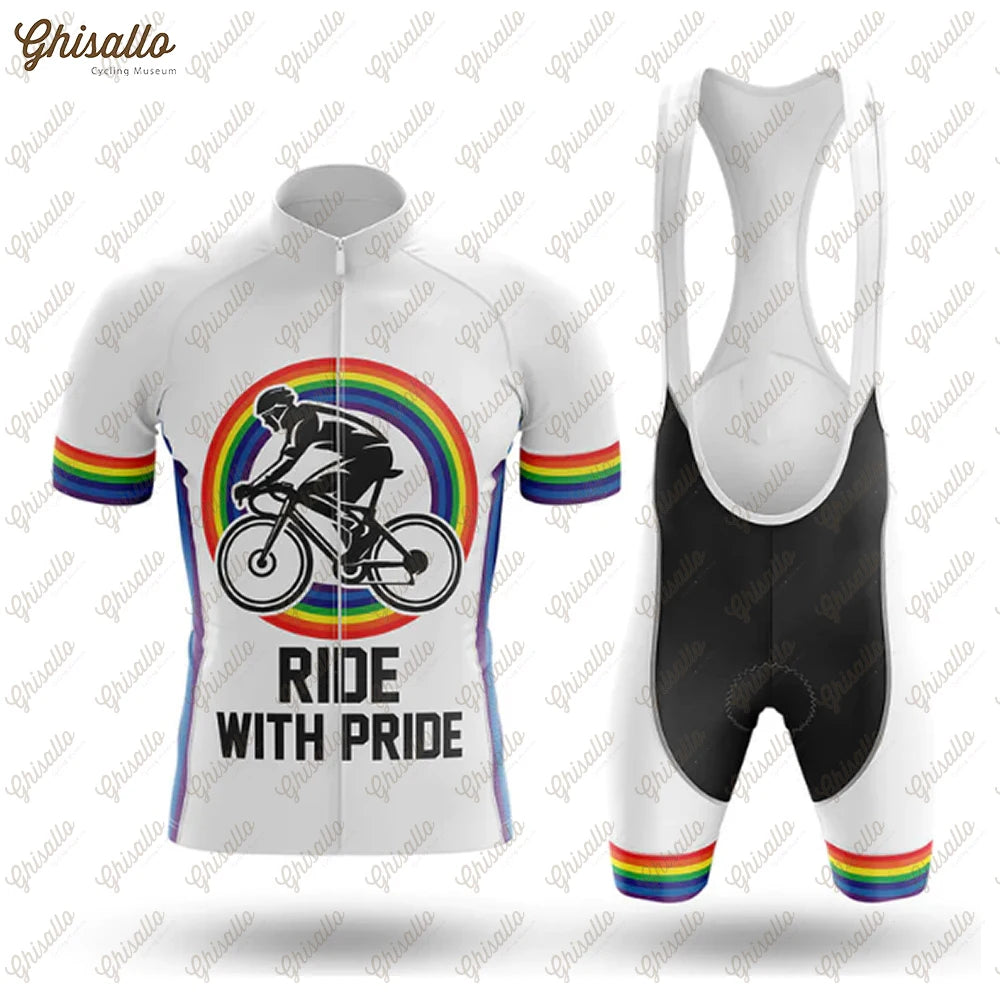 Team Ride with Pride Cycling Jersey Set, Road Bike Equipment, Men's Cycling Shirt, Quick Dry Bicycle Clothes, New