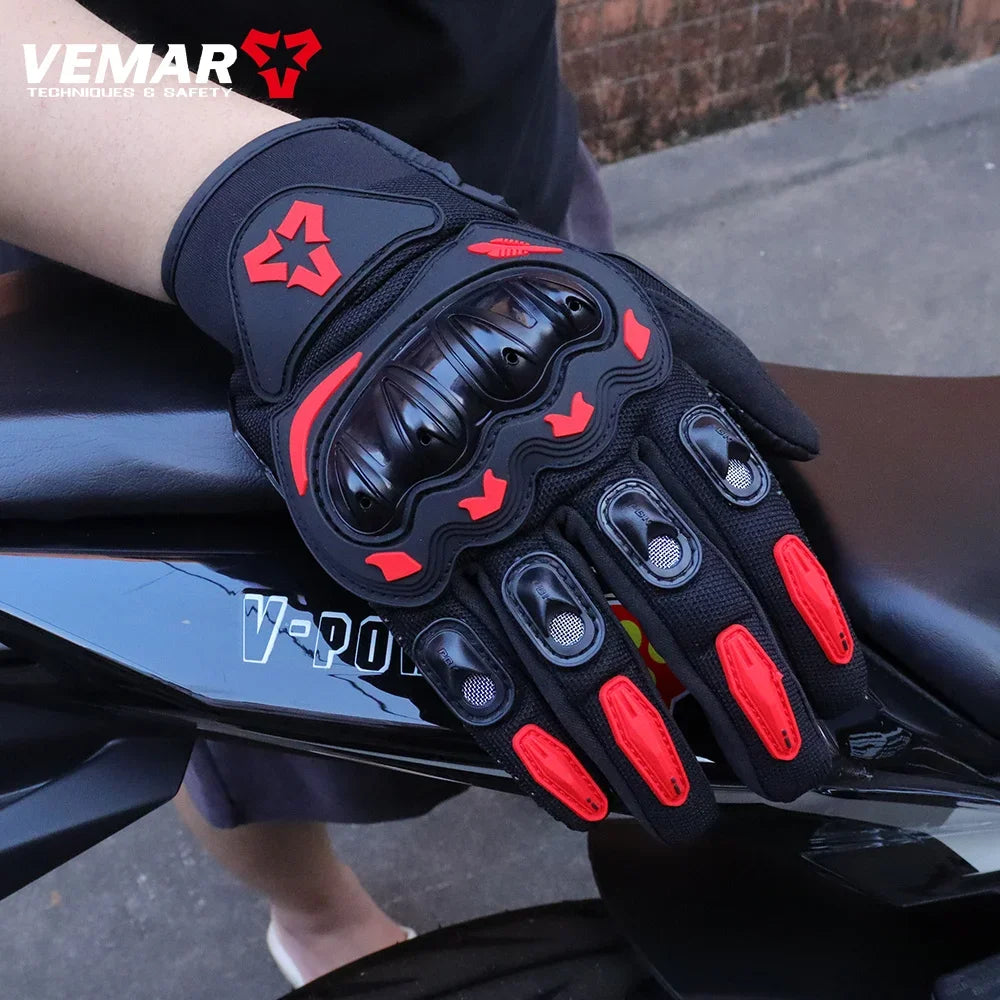 VEMAR Summer Motorcycle Gloves Men Black Full Finger Touchscreen Cycling ATV MTB Guantes Moto Luvas Bike Riding Glove Women Red