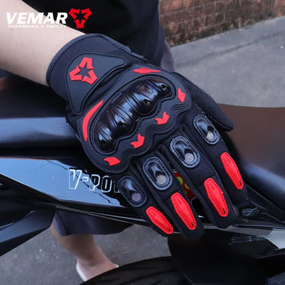 VEMAR Summer Motorcycle Gloves Men Black Full Finger Touchscreen Cycling ATV MTB Guantes Moto Luvas Bike Riding Glove Women Red