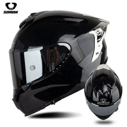SOMAN ECE Motorcycle Helmet Adjustable Double Lenses Full Face Helmet Motocross Head Protection Anti-Fall Biker Motorbike Helmet