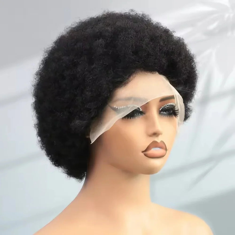 13X4 Afro Kinky Curly Wave Lace Front Wig 200 Density Brazilian Remy Human Hair Lace Natural Hairline Short Bob Human Hair Wig