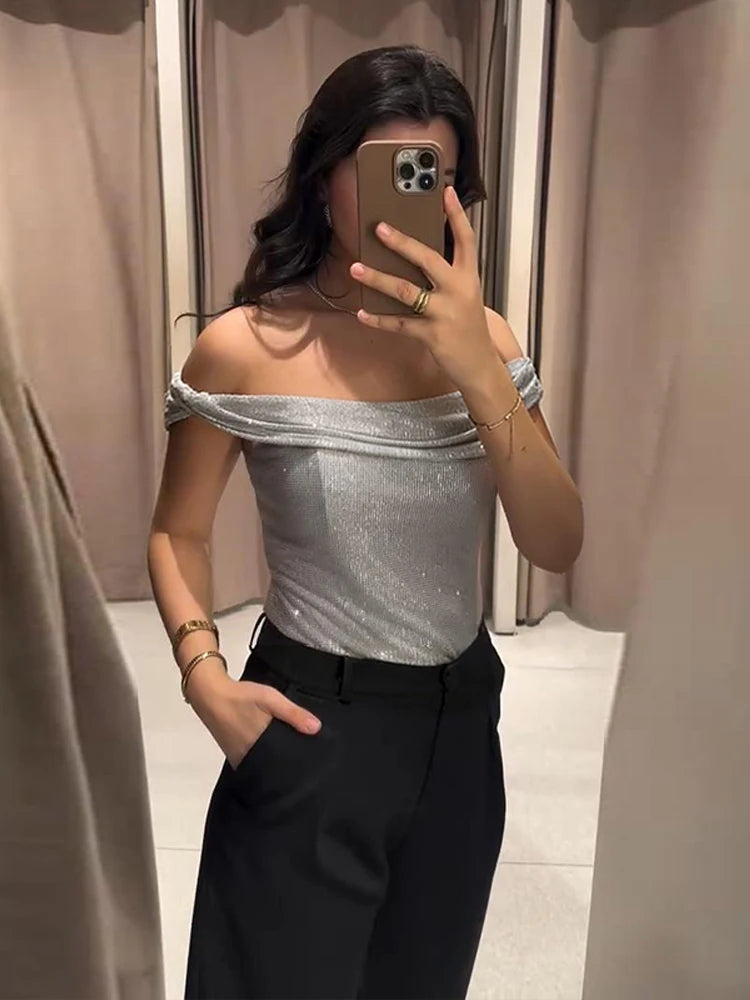 Sexy Sequined Short Dress Women V Neck Pleated Waist-cinched Empire Hip Package Dresses 2026 Spring Chic Party Evening Robe Lady