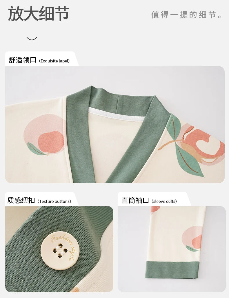 Autumn Women V-Neck Pajamas Sets Fashion Print Cotton Female Pyjamas Two Pieces Shirts + Pants Nighties Big Yards 5XL Sleepwear
