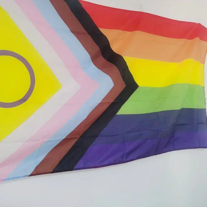 Progress Pride Rainbow Flag 2x3ft 3x5ft Polyester Intersex Inclusive LGBTQ+ Banner for Parade Ally Support Indoor Outdoor Decor