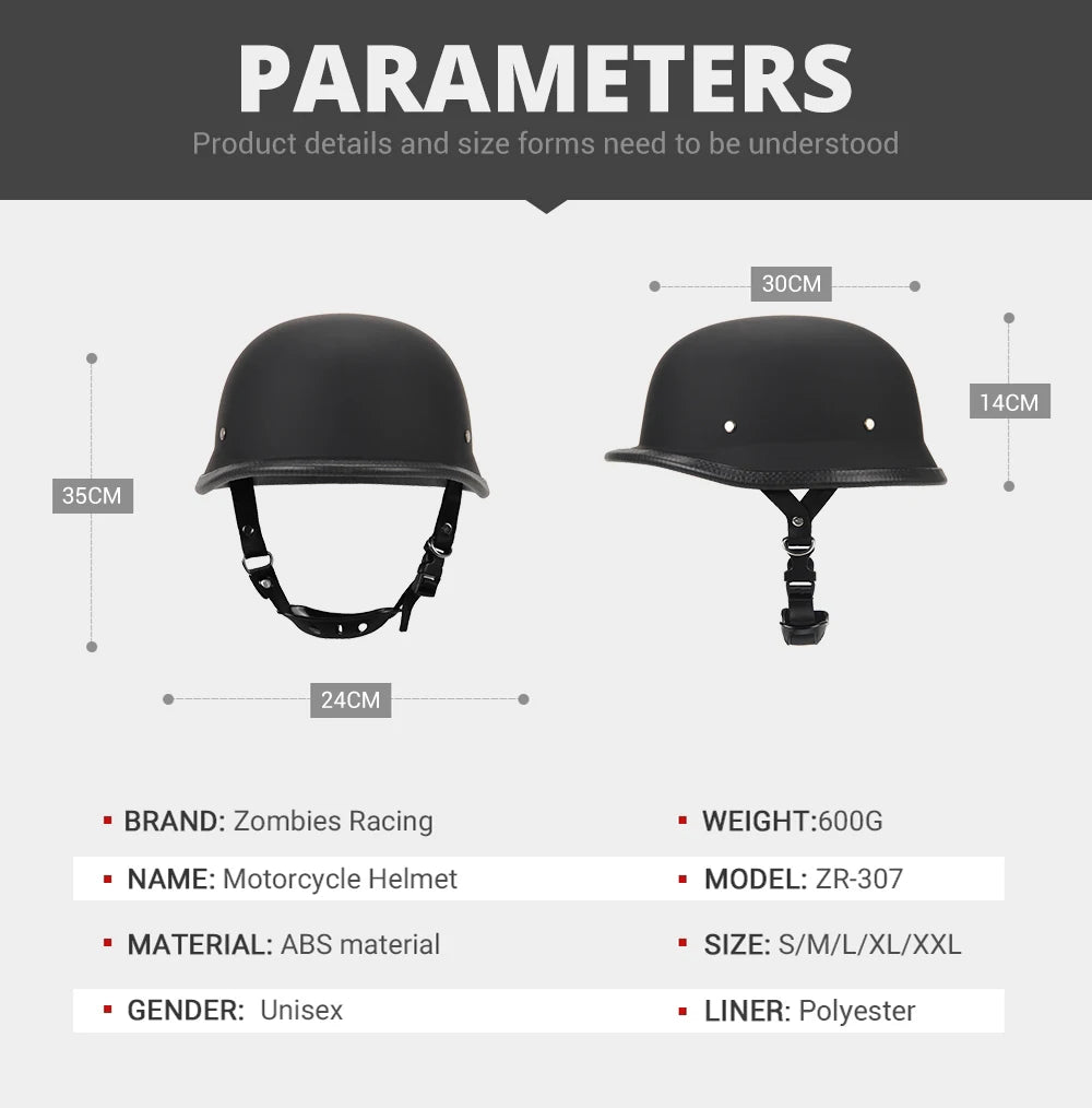 Motorcycle Helmet German Leather Style Pilot Motorcycle Open Face Retro Half Helmet Cruise Chopper Biker DOT Certification S-XXL