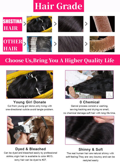 Water Wave Glueless Wigs Wear And Go 3 IN 1 Half Wigs Human Hair 200% Density Machine Made Clip-in Wigs With Drawstring Seamless