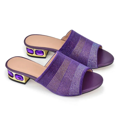 Latest Shoes Women Luxury Rhinestone Crystal Pumps 2024 New Fashion Slippers Sandals Party Low Heels Elegant Italian Women Shoes