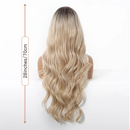 EASIHAIR Long Wavy HD Lace Front Synthetic Wigs for Women Natural Wave Blonde Wigs With Dark Roots 13*6 Lace Wigs Heat Resistant