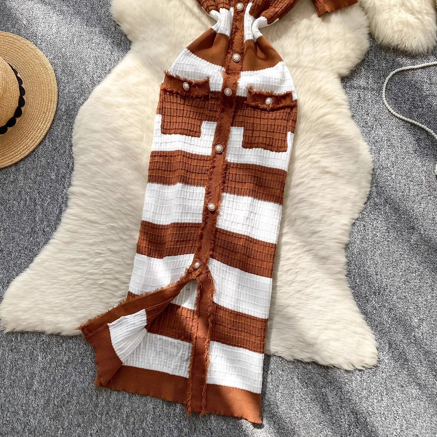 YuooMuoo Chic Fashion Sexy Package Hips Knitted Long Dress 2025 Spring and Summer Elegant Slim Waist Office Lady Sweater Dress