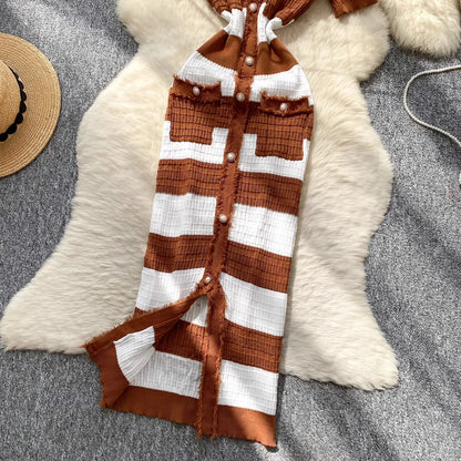 YuooMuoo Chic Fashion Sexy Package Hips Knitted Long Dress 2025 Spring and Summer Elegant Slim Waist Office Lady Sweater Dress
