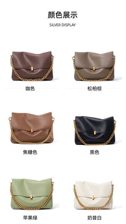 Toptrends Genuine Leather Large Chain Shoulder For Women 2026 Luxury Designer Office Messenger Bags Satchel Cow Ladies Handbags