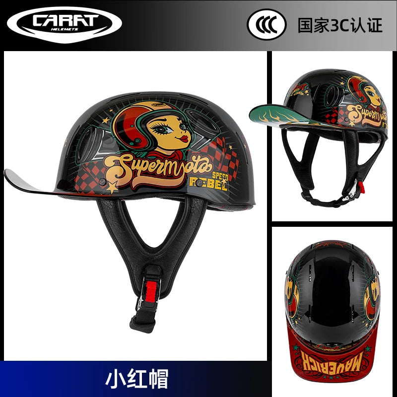 New retro summer motorcycle helmet motorcycle cruising half face helmet anti-collision men lightweight and breathable.