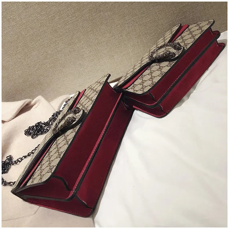 Fashionable Mini Printed Chain Women's Bag Crossbody Shoulder Bag Soft PU Leather Square Shape Bag with Phone Pocket