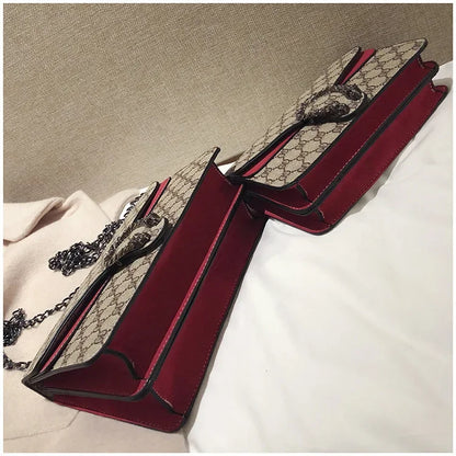 Fashionable Mini Printed Chain Women's Bag Crossbody Shoulder Bag Soft PU Leather Square Shape Bag with Phone Pocket