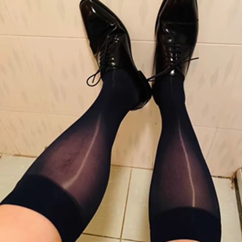 Oil Shine Stockings Ultra Thin Sexy Silky Dress Business Socks Men Sheer See Through Socks Soft Transparent