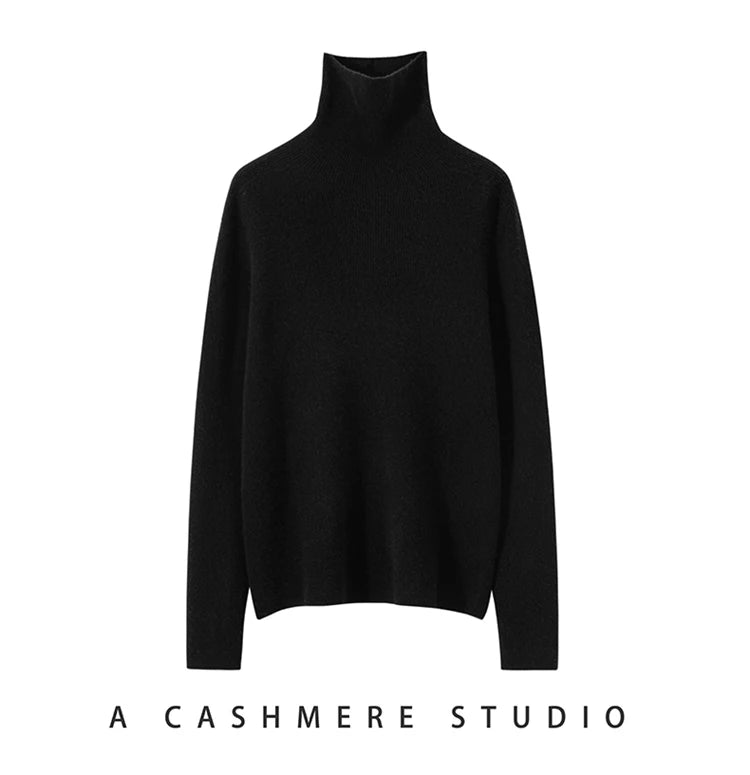 100% cashmere sweater women's knitted pullover sweater high neck solid color slim fit soft cashmere basic women's sweater