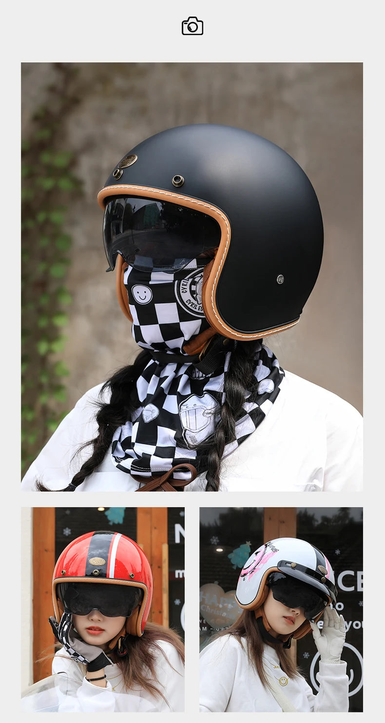 Retro 3/4 Open Face Half Motorcycle Helmet CYRIL B206 Lightweight Adult Vantage Jet Helmet for Men Women DOT ECE Approved