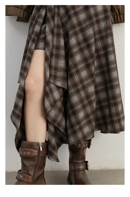 CHIC VEN Women Skirts A Line Retro Loose High Waist Irregular Color Plaid Frosted Half Body Long Ladies Skirt Autumn Winter 2026