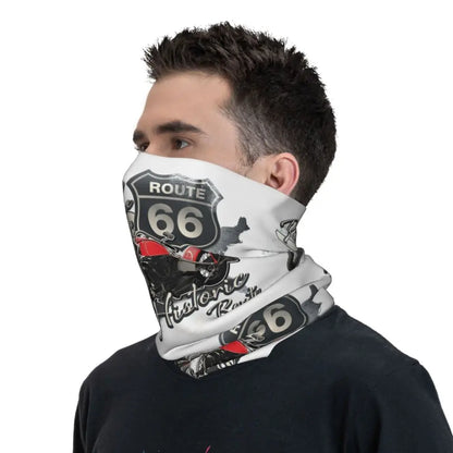 Custom Travel Motorcycle Ride Route 66 Bandana Winter Neck Warmer Windproof Wrap Face Scarf for Hiking Highways Gaiter Headband