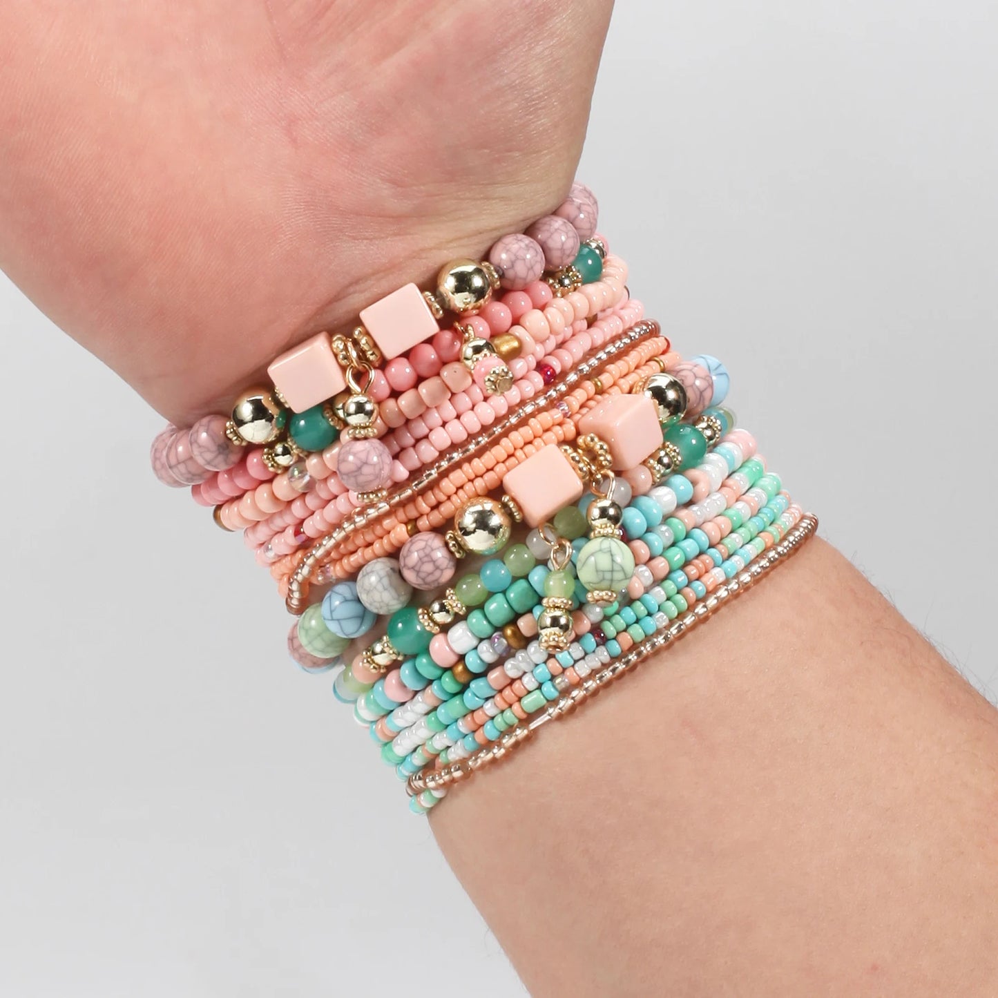 Bohemian Stackable Bead Bracelets for Women Stretch Multilayered Bracelet Set Multicolor Jewelry