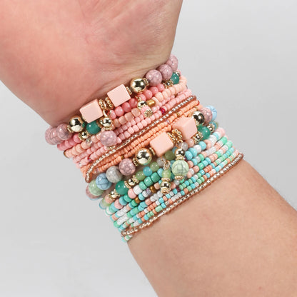 Bohemian Stackable Bead Bracelets for Women Stretch Multilayered Bracelet Set Multicolor Jewelry