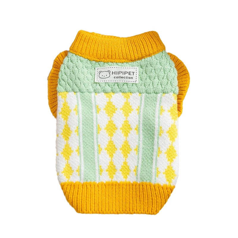 Diamond Grid Solid Cat Sweaters Warm Wool Knitting Winter Sphinx Small Dogs Clothing Ruffle Sleeve Female Girl Puppy Overalls
