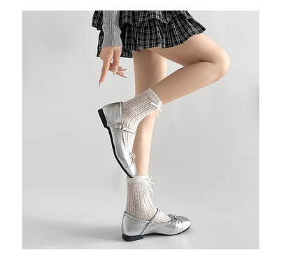 2026 New Spring Vintage Women Ballet Flats Shoes Comfort Round Toe Soft Sole Shoes Elegant Butterfly-knot Dress Grandma's Shoes