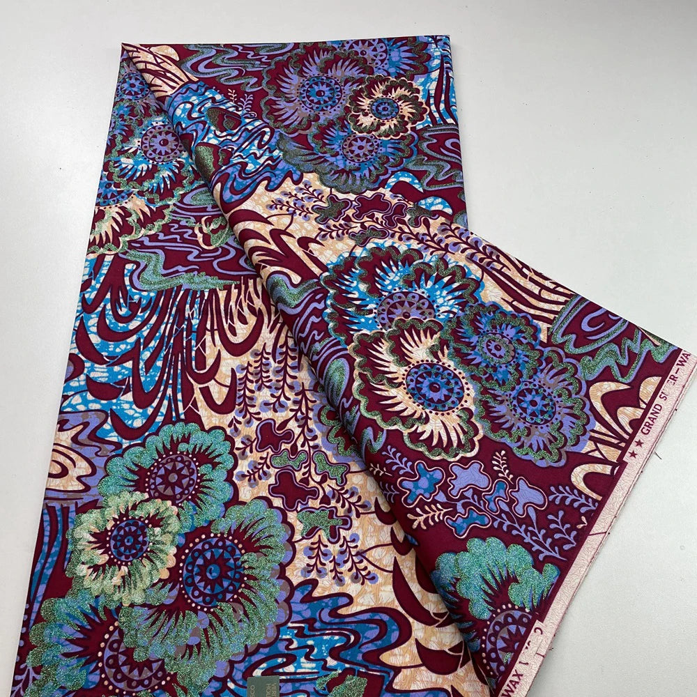 New African Wax Print Fabric Ankara Kitenge Pagne Loincloth Batik Wholesale Golden Glitter Grand 100Cotton Material For Sew 6yar