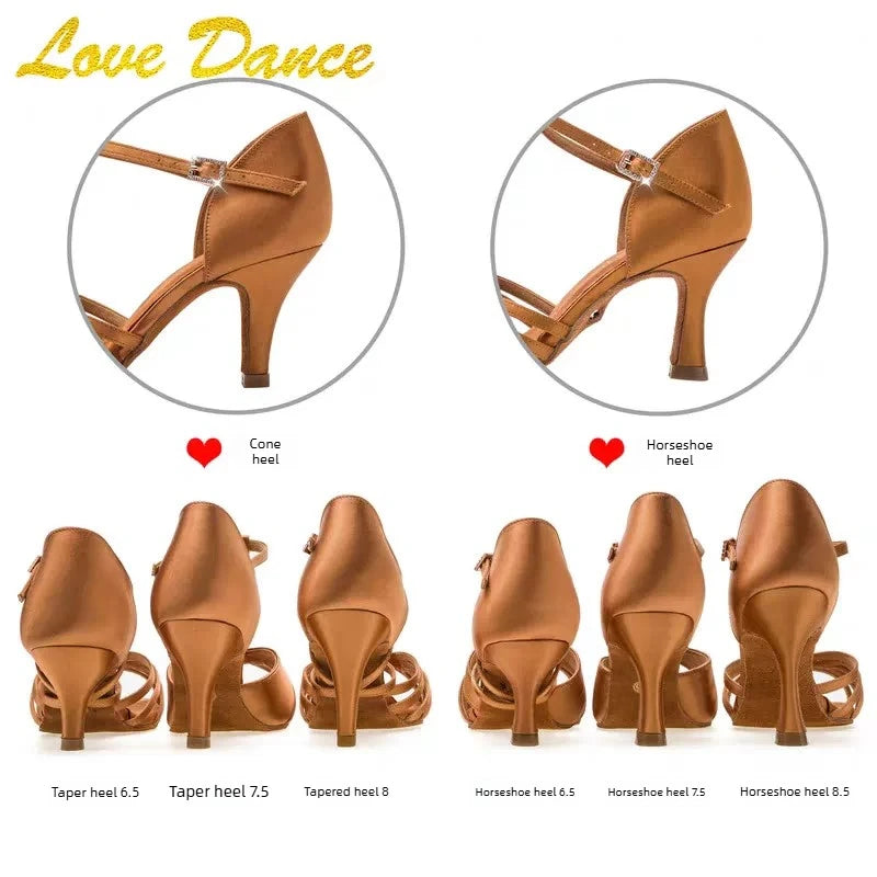 SW Latin Dance Premium Professional Women's Black Dance Shoes with Red Sole for Ballroom, Competition, Rumba & Cha-Cha Practice