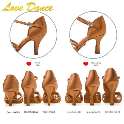 SW Latin Dance Premium Professional Women's Black Dance Shoes with Red Sole for Ballroom, Competition, Rumba & Cha-Cha Practice