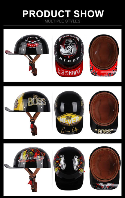 Vintage men's baseball caps motorcycle retro helmets ladybug helmets electric car baseball caps half helmets