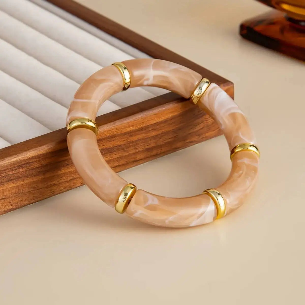 IngeSight.Z 6 Style Boho Punk Geometric Acrylic Resin Elasticity Bangles Women Vintage CCB Beads Bangle Bracelets Charm Jewelry