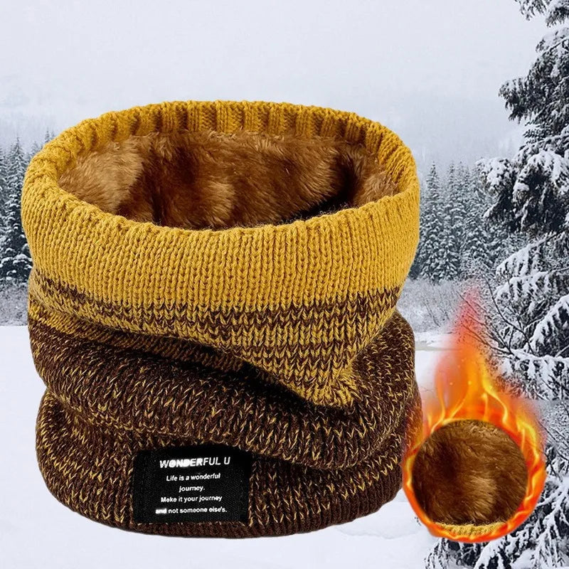 Winter Scarf for Men Fleece Ring Bandana Knitted Warm Solid Scarf Women Neck Warmer Thick Cashmere Hot Handkerchief Ski Mask